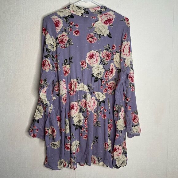 Torrid Plus Size Blouse 2X  Rayon Slub Button Front Top Purple Floral Bloomcore - Picture 11 of 12